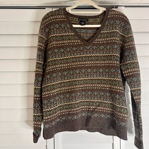 100% Wool Brown Beaded V-Neck Sweater